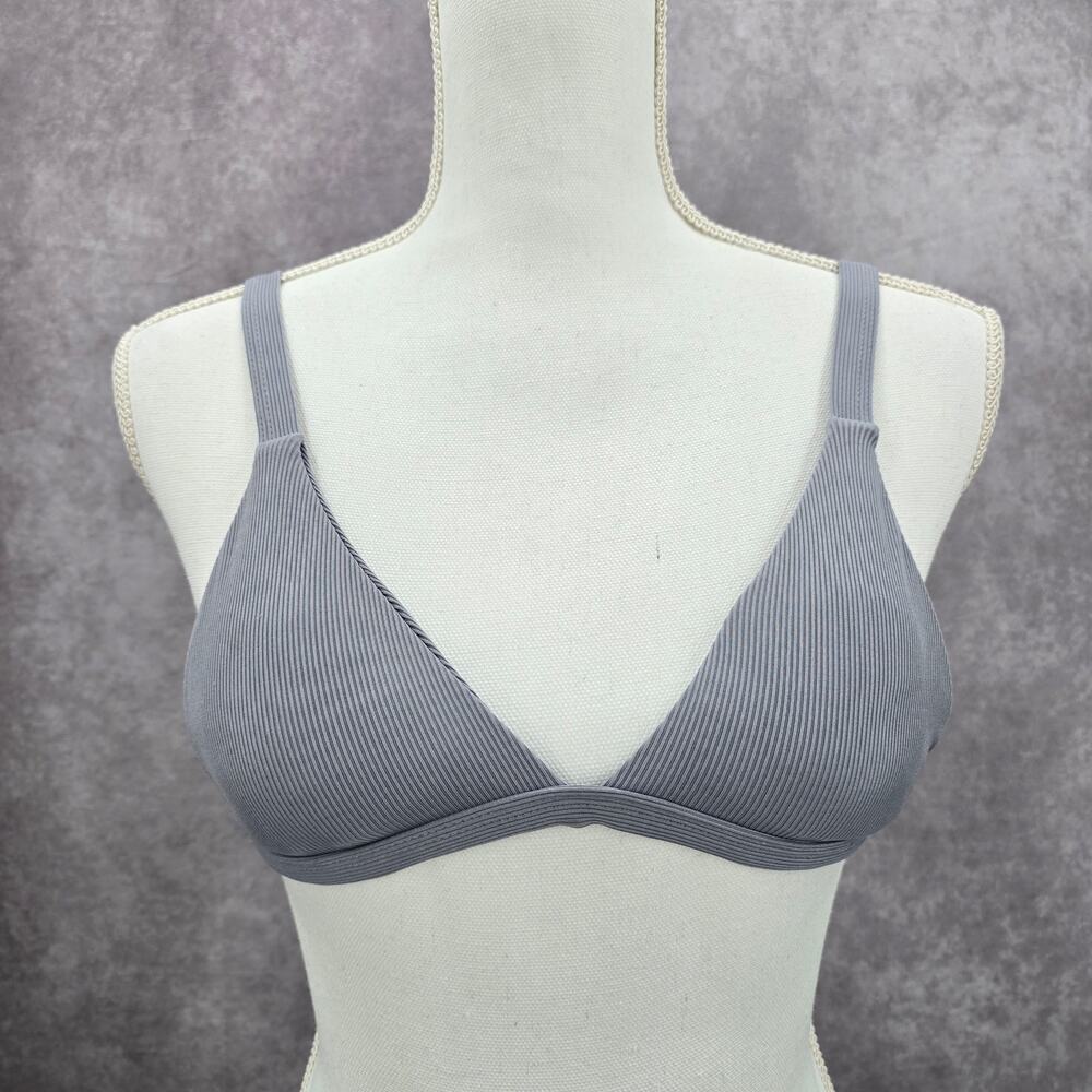 Gray Ribbed Triangle Bikini Top Adjustable Hook Swimwear‎ M Medium Y2K